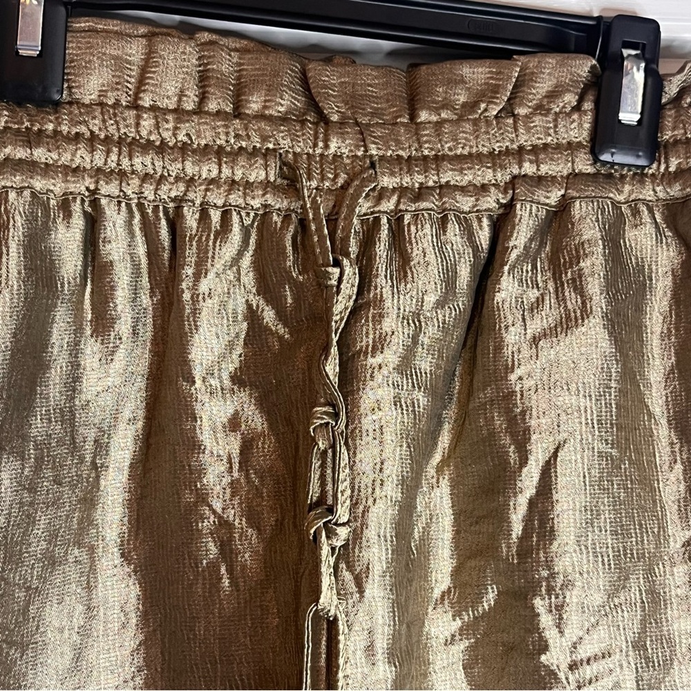 Zara Metallic Effect Drawstring Shorts Sz XS Bronze Elastic Paper bag Waist - Picture 3 of 8